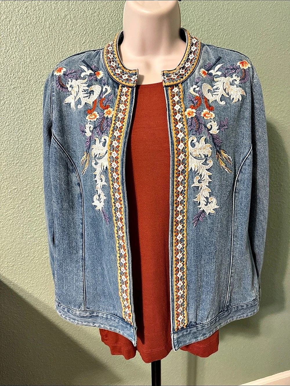 Chico’s Embroidered Denim Jacket in Blue